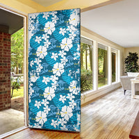 Blue Hawaiian Hibiscus Monstera Door Cover Grunge Stylized
