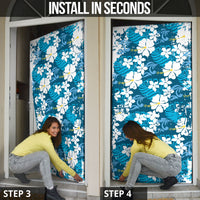 Blue Hawaiian Hibiscus Monstera Door Cover Grunge Stylized