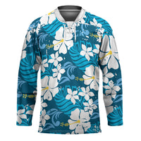 Blue Hawaiian Hibiscus Monstera Hockey Jersey Grunge Stylized