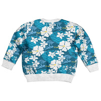 Blue Hawaiian Hibiscus Monstera Kid Ugly Christmas Sweater Grunge Stylized