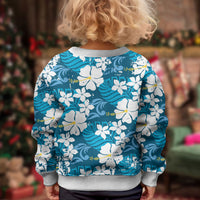 Blue Hawaiian Hibiscus Monstera Kid Ugly Christmas Sweater Grunge Stylized