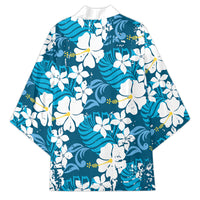 Blue Hawaiian Hibiscus Monstera Kimono Grunge Stylized LT01 - Polynesian Pride