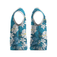 Blue Hawaiian Hibiscus Monstera Christmas Knitted V-Neck Vest Grunge Stylized LT01 - Polynesian Pride