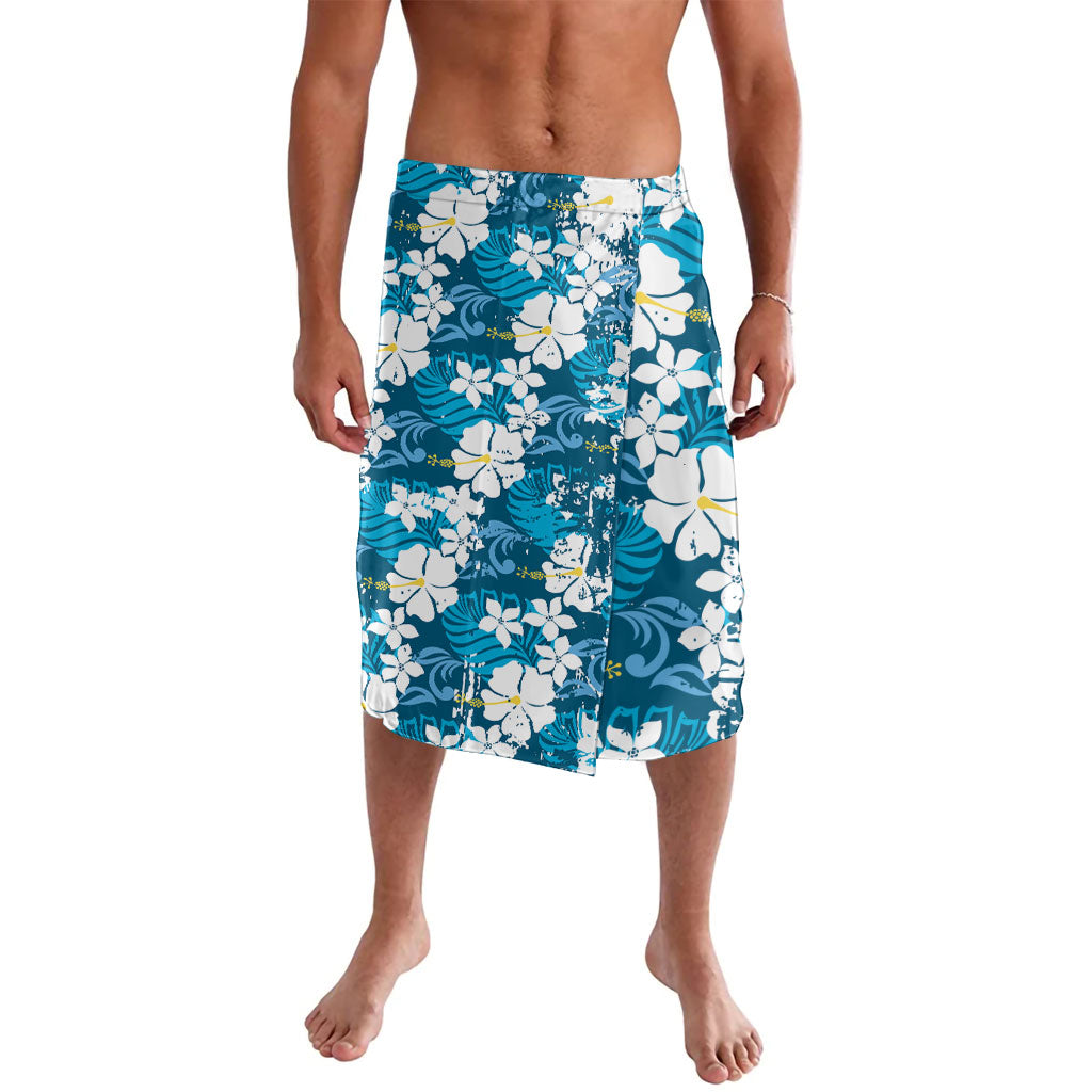 Blue Hawaiian Hibiscus Monstera Lavalava Grunge Stylized LT01 Blue - Polynesian Pride