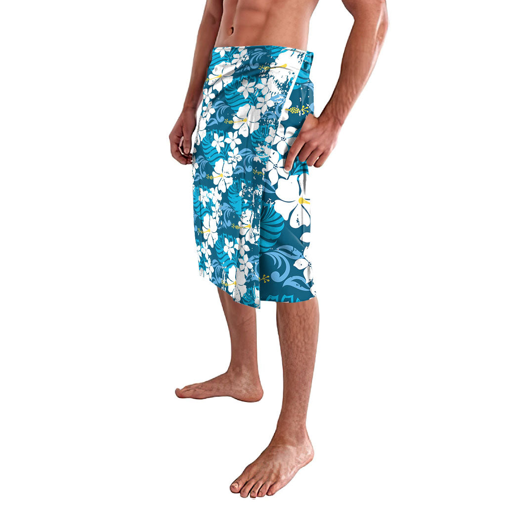Blue Hawaiian Hibiscus Monstera Lavalava Grunge Stylized LT01 - Polynesian Pride