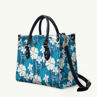Blue Hawaiian Hibiscus Monstera Leather Bag Grunge Stylized