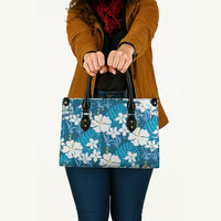 Blue Hawaiian Hibiscus Monstera Leather Bag Grunge Stylized