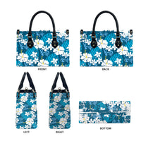 Blue Hawaiian Hibiscus Monstera Leather Bag Grunge Stylized