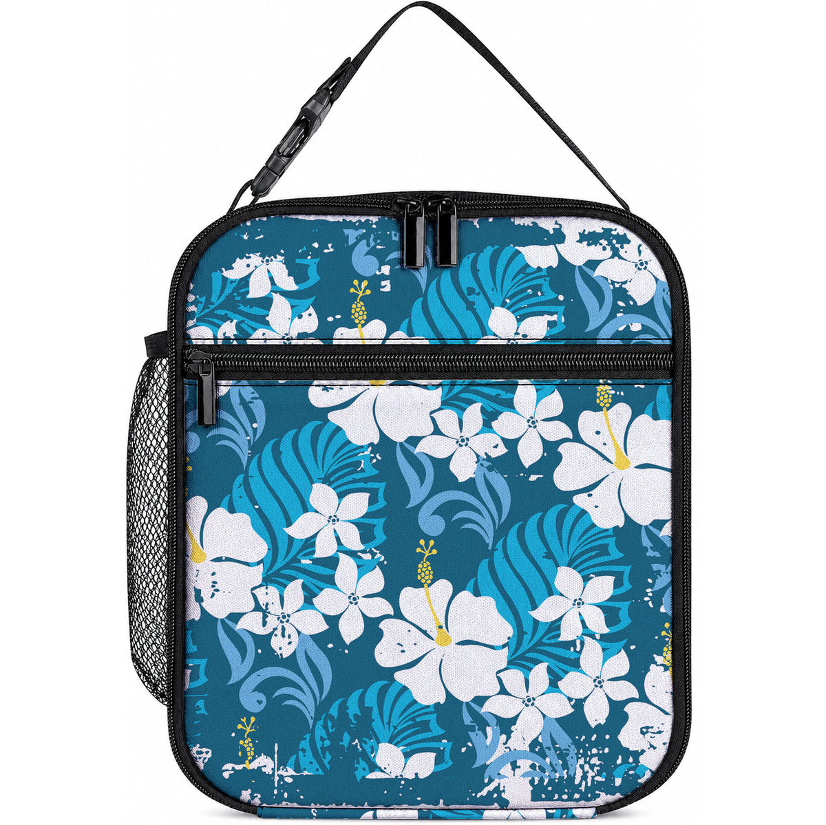 Blue Hawaiian Hibiscus Monstera Lunch Bag Grunge Stylized