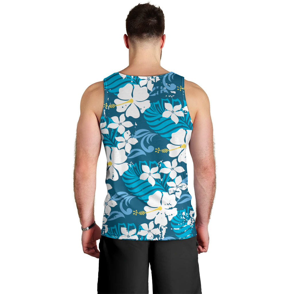 Blue Hawaiian Hibiscus Monstera Men Tank Top Grunge Stylized