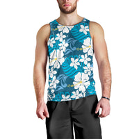 Blue Hawaiian Hibiscus Monstera Men Tank Top Grunge Stylized