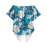 Blue Hawaiian Hibiscus Monstera Off Shoulder Wrap Waist Top Grunge Stylized LT01 - Polynesian Pride