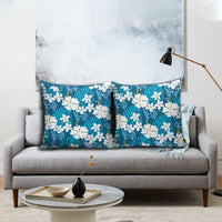 Blue Hawaiian Hibiscus Monstera Pillow Cover Grunge Stylized