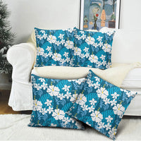 Blue Hawaiian Hibiscus Monstera Pillow Cover Grunge Stylized