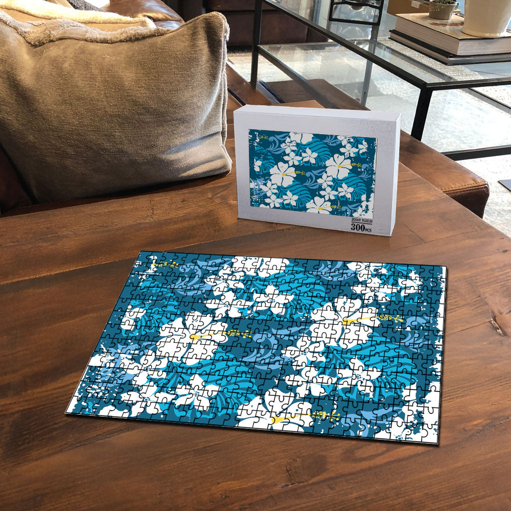 Blue Hawaiian Hibiscus Monstera Puzzle Grunge Stylized LT01 - Polynesian Pride