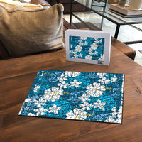 Blue Hawaiian Hibiscus Monstera Puzzle Grunge Stylized LT01 - Polynesian Pride