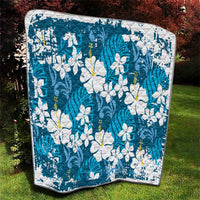 Blue Hawaiian Hibiscus Monstera Quilt Grunge Stylized LT01 - Polynesian Pride