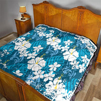 Blue Hawaiian Hibiscus Monstera Quilt Grunge Stylized LT01 - Polynesian Pride