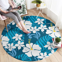 Blue Hawaiian Hibiscus Monstera Round Carpet Grunge Stylized