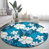 Blue Hawaiian Hibiscus Monstera Round Carpet Grunge Stylized