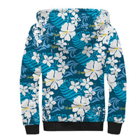 Blue Hawaiian Hibiscus Monstera Sherpa Hoodie Grunge Stylized LT01 - Polynesian Pride