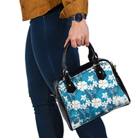 Blue Hawaiian Hibiscus Monstera Shoulder Handbag Grunge Stylized