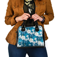 Blue Hawaiian Hibiscus Monstera Shoulder Handbag Grunge Stylized