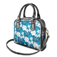 Blue Hawaiian Hibiscus Monstera Shoulder Handbag Grunge Stylized