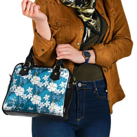 Blue Hawaiian Hibiscus Monstera Shoulder Handbag Grunge Stylized