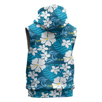 Blue Hawaiian Hibiscus Monstera Sleeveless Hoodie Grunge Stylized