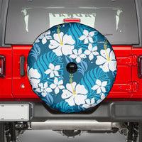 Blue Hawaiian Hibiscus Monstera Spare Tire Cover Grunge Stylized