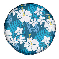 Blue Hawaiian Hibiscus Monstera Spare Tire Cover Grunge Stylized