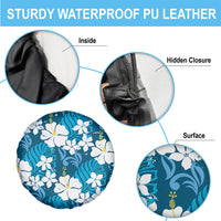 Blue Hawaiian Hibiscus Monstera Spare Tire Cover Grunge Stylized