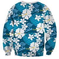 Blue Hawaiian Hibiscus Monstera Sweatshirt Grunge Stylized LT01 - Polynesian Pride