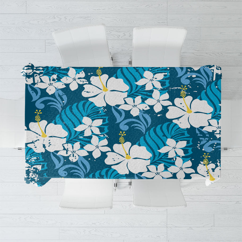 Blue Hawaiian Hibiscus Monstera Tablecloth Grunge Stylized LT01 Blue - Polynesian Pride