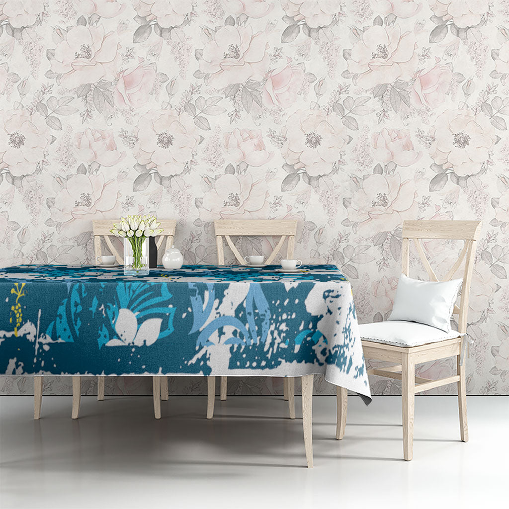 Blue Hawaiian Hibiscus Monstera Tablecloth Grunge Stylized LT01 - Polynesian Pride