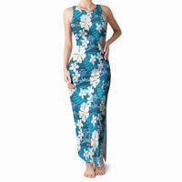 Blue Hawaiian Hibiscus Monstera Tank Maxi Dress Grunge Stylized