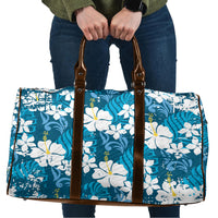 Blue Hawaiian Hibiscus Monstera Travel Bag Grunge Stylized