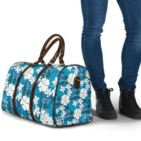 Blue Hawaiian Hibiscus Monstera Travel Bag Grunge Stylized
