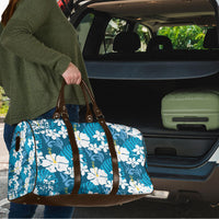 Blue Hawaiian Hibiscus Monstera Travel Bag Grunge Stylized