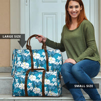 Blue Hawaiian Hibiscus Monstera Travel Bag Grunge Stylized