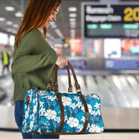 Blue Hawaiian Hibiscus Monstera Travel Bag Grunge Stylized