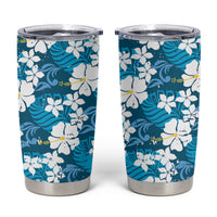Blue Hawaiian Hibiscus Monstera Tumbler Cup Grunge Stylized