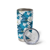 Blue Hawaiian Hibiscus Monstera Tumbler Cup Grunge Stylized