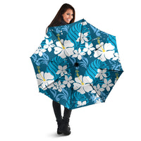 Blue Hawaiian Hibiscus Monstera Umbrella Grunge Stylized LT01 - Polynesian Pride