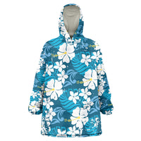 Blue Hawaiian Hibiscus Monstera Wearable Blanket Hoodie Grunge Stylized