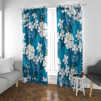 Blue Hawaiian Hibiscus Monstera Window Curtain Grunge Stylized