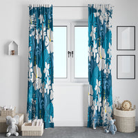 Blue Hawaiian Hibiscus Monstera Window Curtain Grunge Stylized