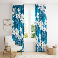 Blue Hawaiian Hibiscus Monstera Window Curtain Grunge Stylized