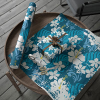 Blue Hawaiian Hibiscus Monstera Wrapping Paper Grunge Stylized LT01 - Polynesian Pride